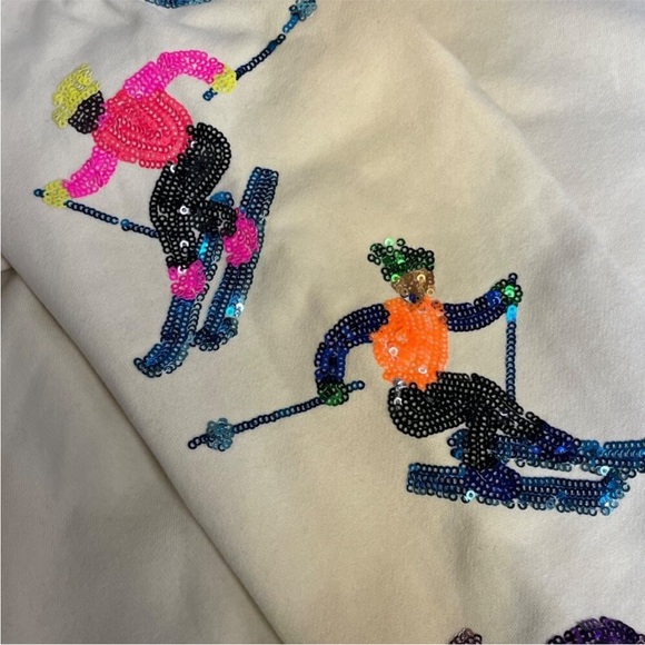 Queen of Sparkles Ski Sequin Sleeve Sweatshirt Large HTF Sold Out Bling - Picture 5 of 11